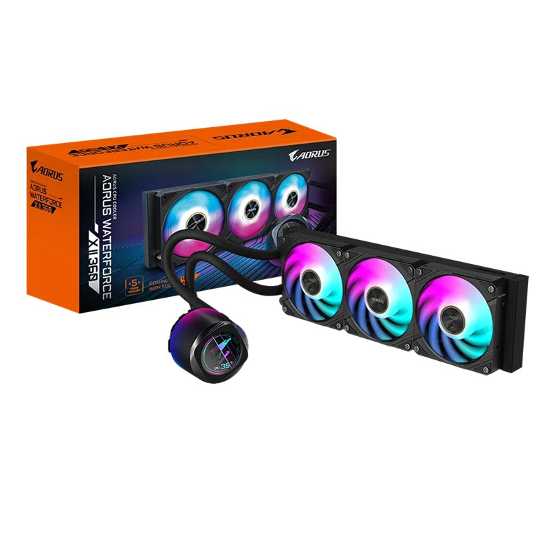 Gigabyte AORUS WATERFORCE X II 360 LCD display AIO liquid cooler, Intel 2066, 2011,1366,115x,1700, AMD TR4, AM5, AM4, sTRX4 Gigabyte AORUS WATERFORCE X II 360 LCD display AIO liquid cooler, Intel 2066, 2011,1366,115x,1700, AMD TR4, AM5, AM4, sTRX4